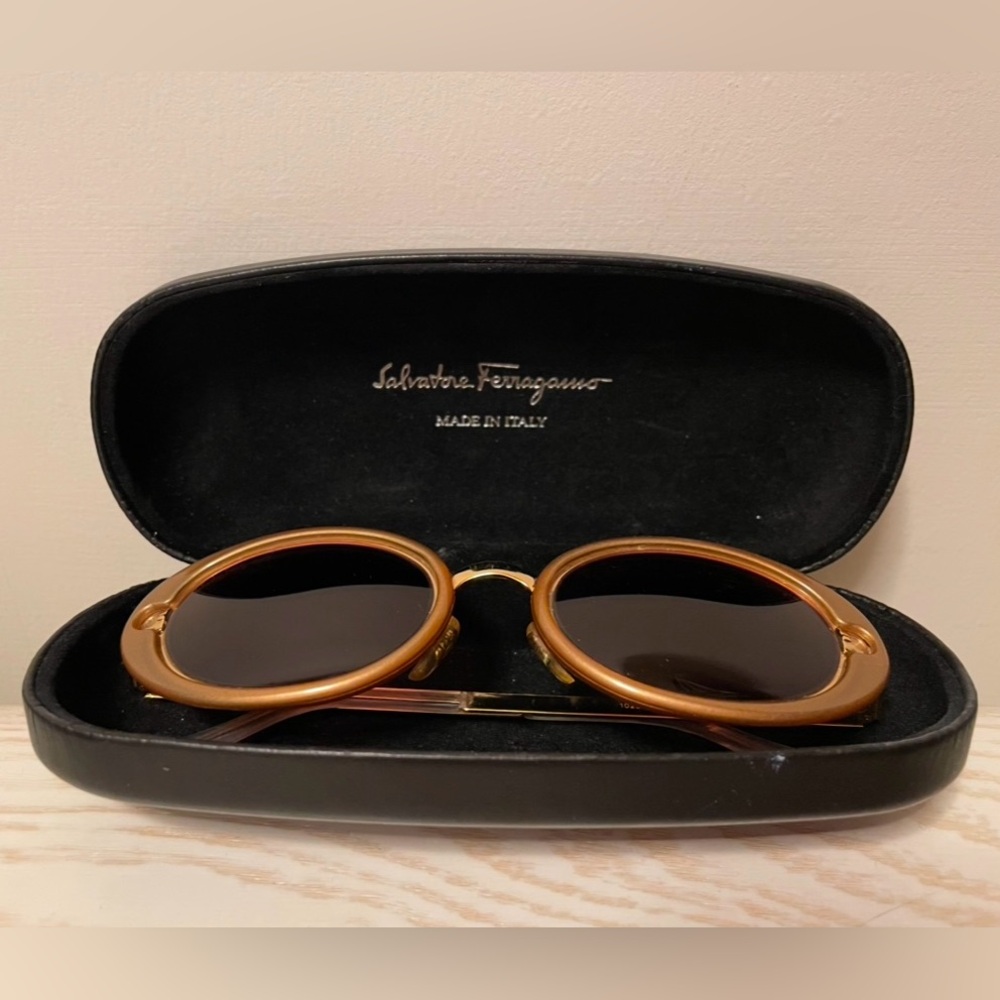 Vintage Salvatore Ferragamo Gold and Peach  Sunglasses, Rose Tinted, Oval Shape - Picture 3 of 7